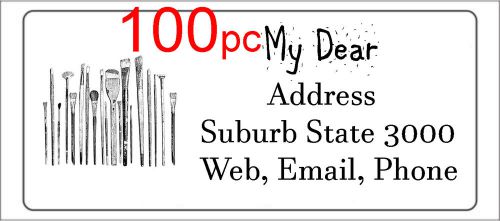 100 Personalised return address label custom sticker 56x25mm brush artist