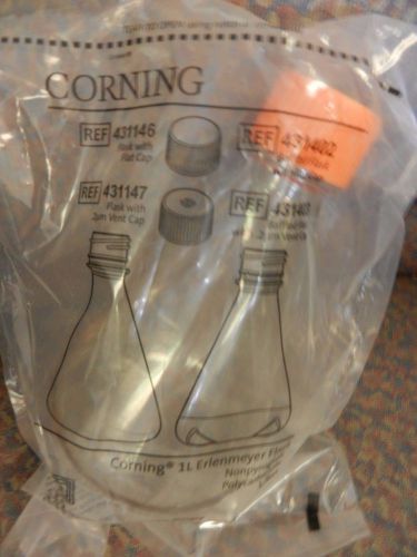 CORNING 431147 Erlenmeyer 1L Flask w/Vent Cap Sterile Non-Baffled Bottom - New