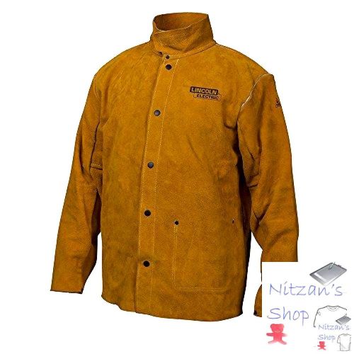 Lincoln electric brown large flame-resistant heavy duty leather welding jacket for sale