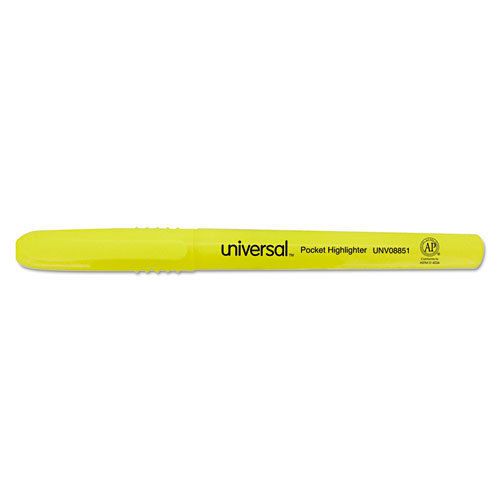 Pocket Clip Highlighter, Chisel Tip, Fluorescent Yellow Ink, Dozen