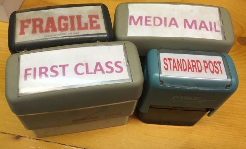 SELF INKING STAMPS LOT OF 4-FIRST CLASS, MEDIA,STANDARD POST AND FRGILE