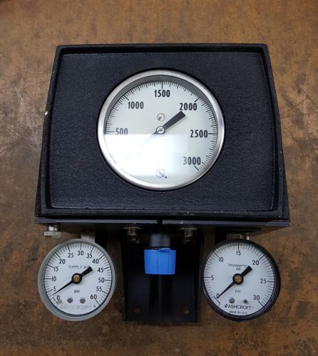 #1/8 ASHCROFT PNEUMATIC TRANSMITTER CAT # 4080 B 0/3000 PSI 3-27 PSI USED