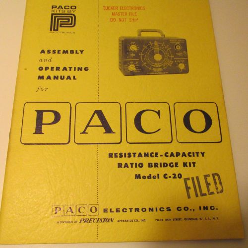 PACO C-20  R-C RATIO BRIDGE  KIT  MANUAL/SCHEMATIC/PARTS/ASSEMBLY INSTRUCTIONS