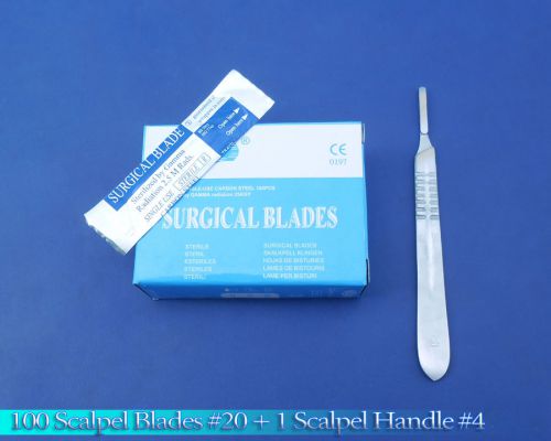 100 Scalpel Blades #20 + Scalpel Handle #4 Surgical Dental ENT Instruments