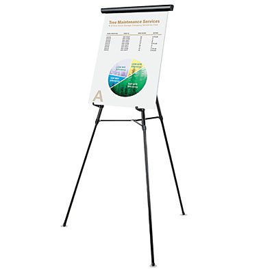 3-Leg Telescoping Easel with Pad Retainer, Adjusts 34&#034; to 64&#034;, Aluminum, Black