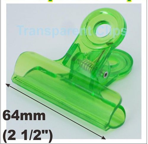 12x Clips Transparent Green Plastic 64mm 2.5&#034; Paper Document Officer Stationery