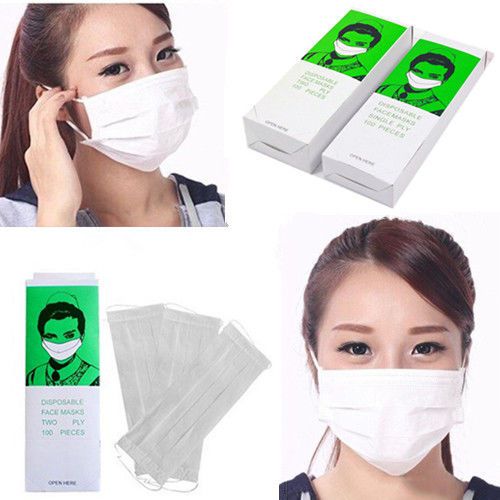 100 x 2Ply Paper Face Masks Disposable Professional Ear Loops Medical Flu Dust