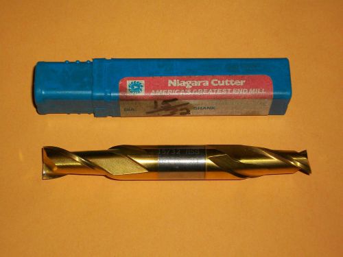 Niagara cutter 15/32 double end mill hss tin ctd 2 flute loc 13/16 shank 1/2 new for sale