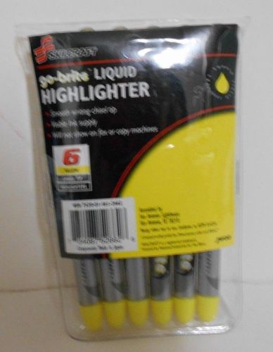 Six Skilcraft Yellow Go-brite Chisel Tip Liquid Highlighter  Pens