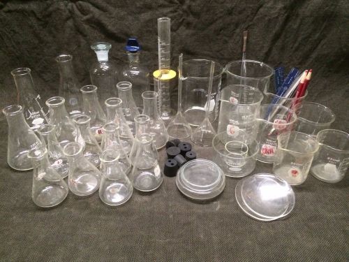 LOT 40pc Lab Glass Set, Flask, Beaker, Petri Dish, Bottle     LOOK!