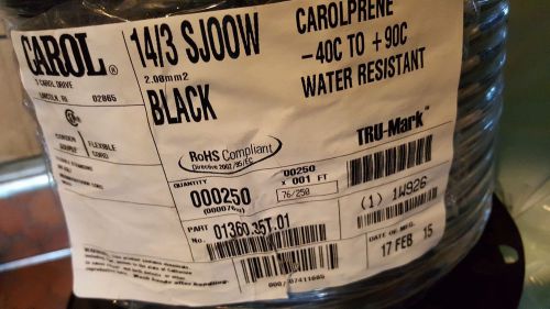 Carol 01360 14/3c carolprene sjoow 300v 90c portable power cable cord black/20ft for sale
