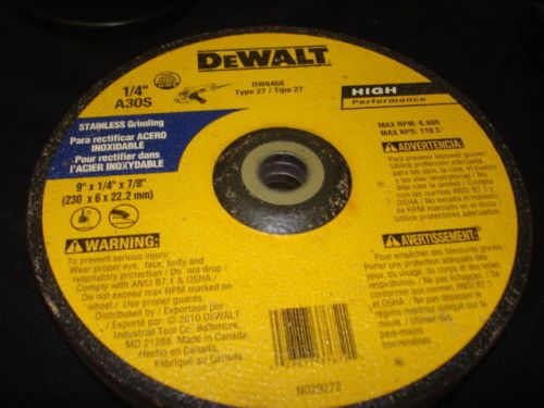 dewalt dw8468 type 27 9&#034;x1/4&#034;x7/8&#034; stainless grinding NEW