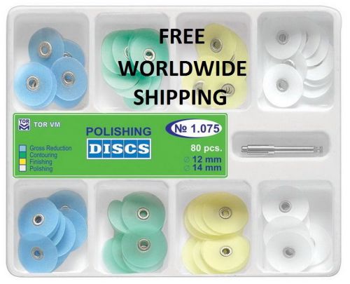 Dental Finishing Polishing discs 12mm +14 mm Sof Lex type, 80Pcs +mandrel TOR VM