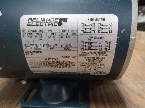 RELIANCE ELECTRIC MOTOR 1/2 HP 1725 RPM 208-230 VOLTS 2.2 AMPS/P&amp;H 1088Z149