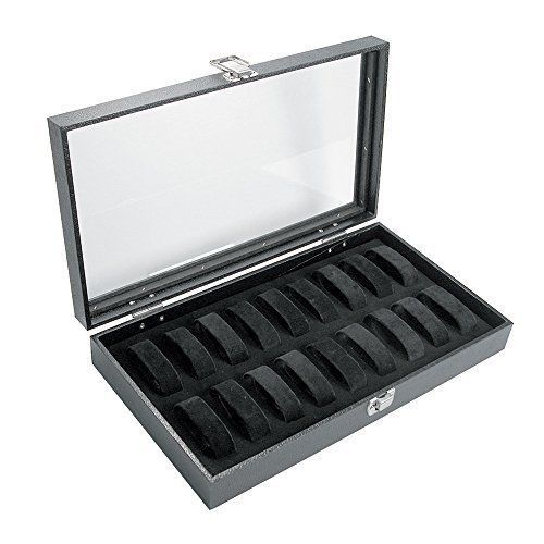 18pc Black Watch Travel Tray Showcase Display Case Unit W/ Plexi plastic Top