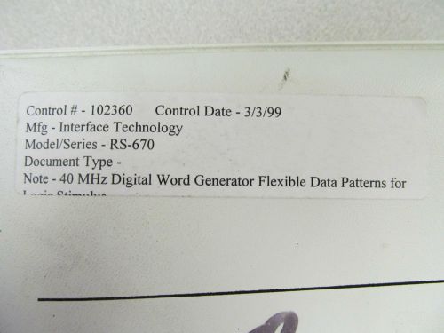 Interface Technology RS-670 40mHz Digital Word Generator Manual/Schematics