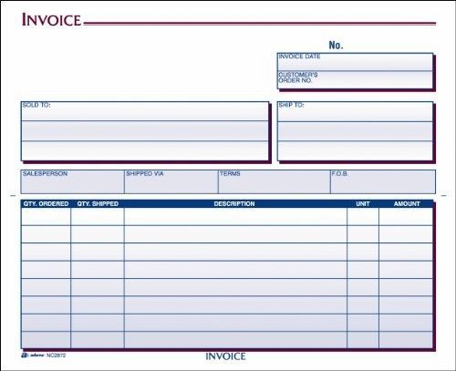 Adams Invoice Unit Set, 2-Part, Carbonless, 8.5 x 7.44 Inch, 50-Pack, White and