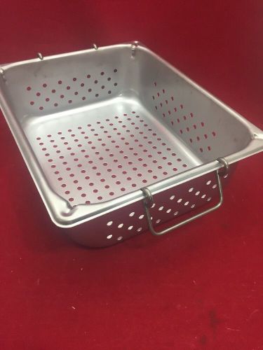 Stainless steel sterilization basket perforated w/handles 12.75&#034;x10.5&#034;x4&#034; for sale