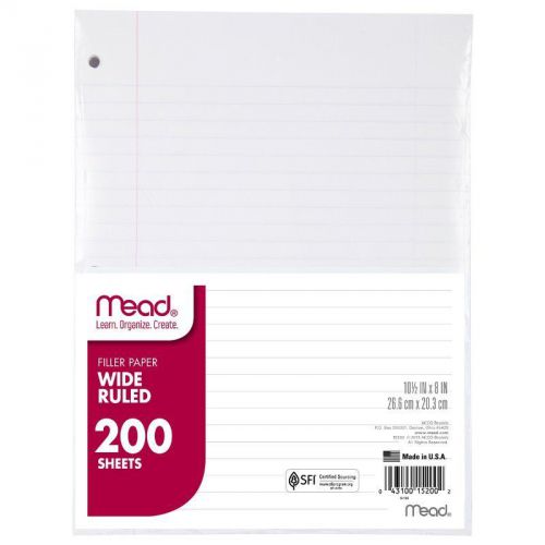 Mead filler paper, loose leaf paper, wide ruled, 200 sheets/pack (15200) for sale