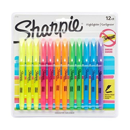 Sharpie Pocket Style Highlighters, Chisel Tip, Assorted, 12 Pack