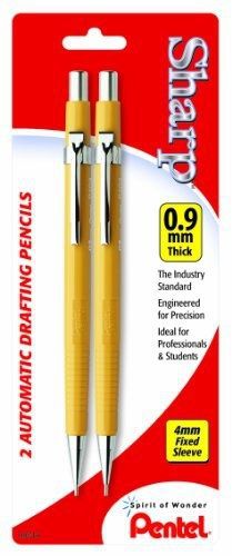 Pentel Sharp Automatic Pencil, 0.9mm, Yellow Barrels, 2 Pack (P209BP2-K6)