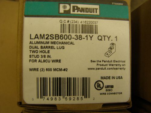 PANDUIT LAM2SB600-38-1Y 2 barrel, 2 hole lug, 3/8&#034; stud