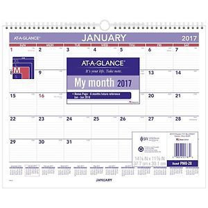 AT-A-GLANCE Wall Calendar 2017 Monthly 14-7/8 x 11-7/8&#034; Wirebound (PM8-28)