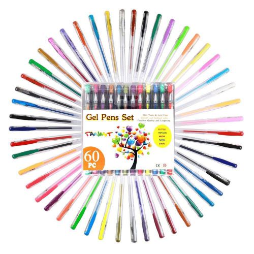 Tanmit colored glitter gel pens art set for adults coloring book - 60 assorte... for sale