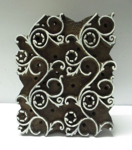INDIAN WOODEN CARVED TEXTILE FABRIC PRINTERS BLOCK STAMP ROUND UNIQUE ART