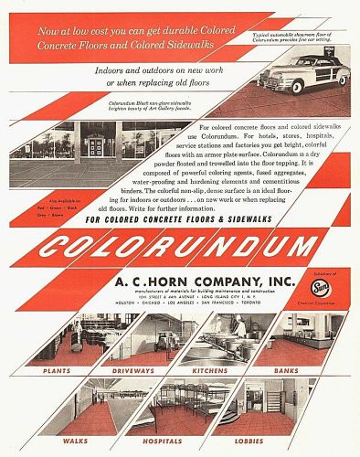 1949 A.C. Horn Company Colorundum Concrete Floors Sidewalk Print Ad 10&#034;x13&#034;