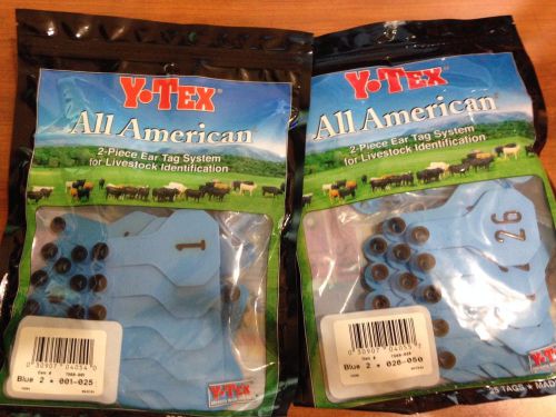 New YTEX SMALL CALF SIZE BLUE NUMBER 1 THRU 50 ear tags for calf deer goats