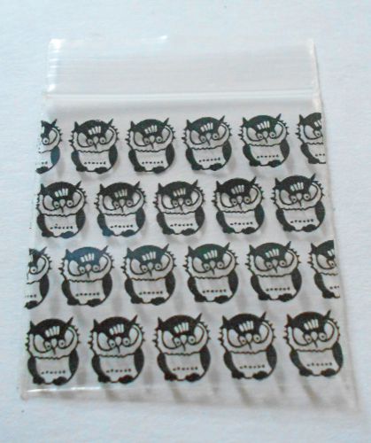200 Black Hooters 1.5x1.5 Owl Pattern Baggies (1515) Tiny Poly Ziplock Dime Bags