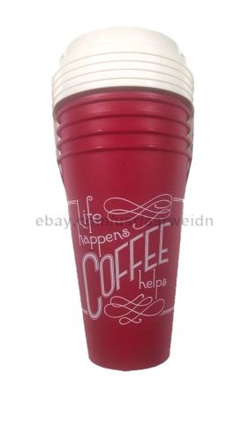 Aladdin RED Reusable Coffee Cups &amp; lids -5 Pk sets 16oz- NO PBA, FREE SHIPPING
