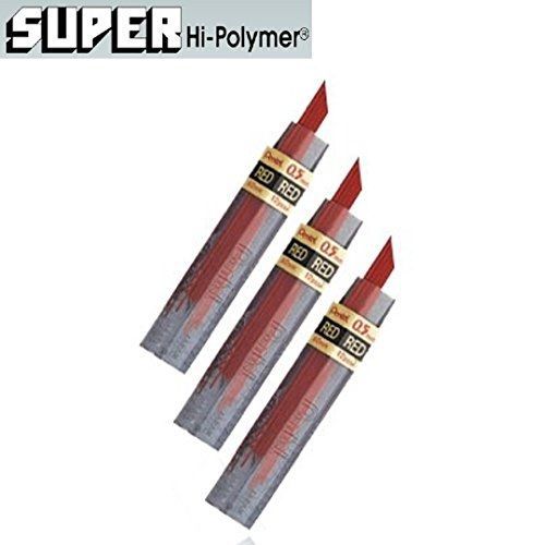 Pentel Lead Refills 0.5mm RED, 12 Leads per Tube [Pack of 3]
