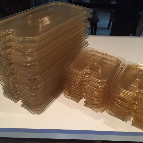 Restaurant equipment 32 polycarbonate lids for steam table pans 1/6th 1/3rd size for sale