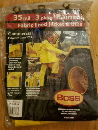 BOSS 35 Mil 3 Piece Rainsuit Fabric Lined Jacket &amp; Bibs XX-Large Commercial NEW