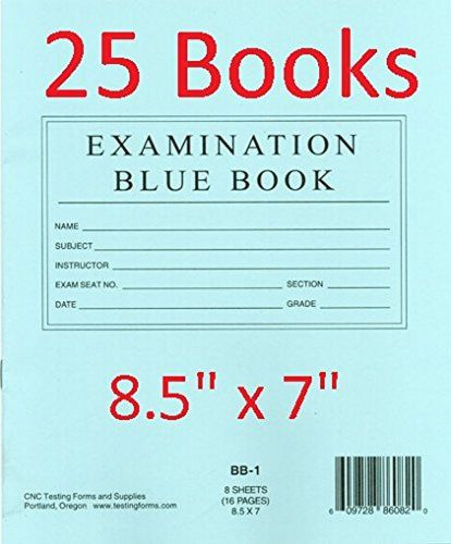 TestingForms.com 8.5&#034; x 7&#034; Examination Blue Book 8 Sheet 16 Pages 25 pack