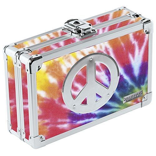 Vaultz locking pencil box, 8.25 x 5.5 x 2.5 inches, tie dye with peace sign, for sale