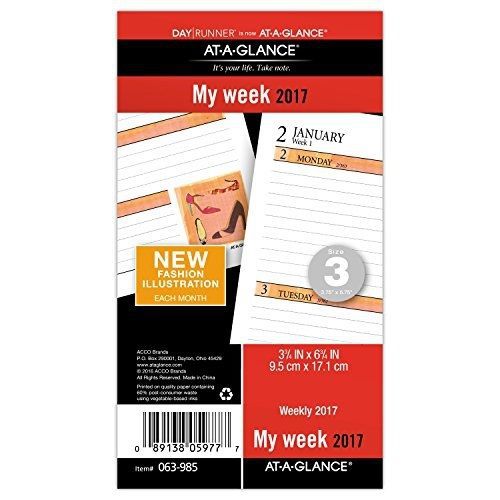 At-a-glance day runner weekly planner refill 2017, loose-leaf, 3-3/4 x 6-3/4&#034;, for sale