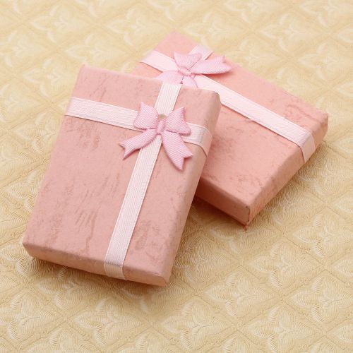 Lots 10x/set Pink Paperboard Jewelry Pendant Case Gift Box Ribbon Bow 7x5cm