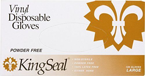 KingSeal Vinyl Disposable Gloves, Powder-Free, 4 mil, Clear, Large, 4 bx/100 per