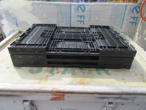 O95 lot of 3 black collapsible stacking plastic lug bins/crates knock down for sale
