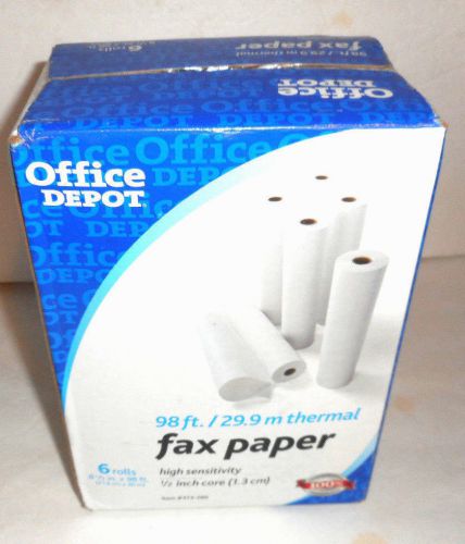 Six (6) Rolls Office Depot Fax Paper 98ft  1/2&#034; core 374-280 21.6cm X 30M NEW