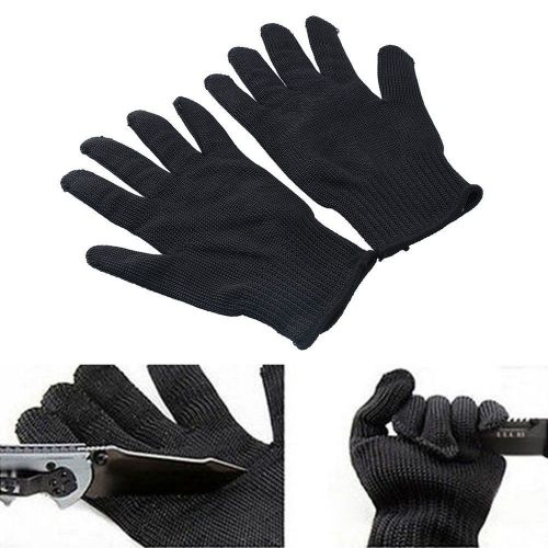 Pair Black Stainless Steel Gloves Cut Proof Metal Mesh Butcher Protective