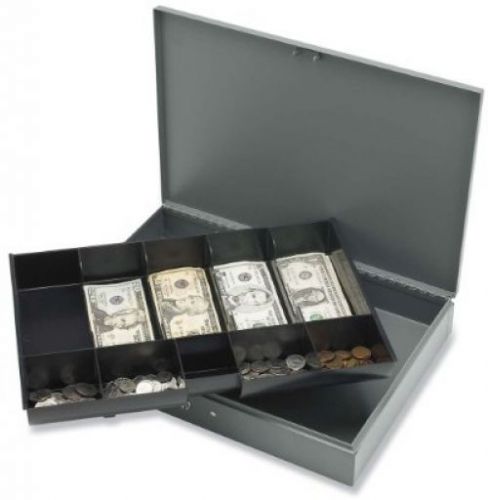 Sparco Cash Box, With 2 Keys, 10 Compartments, 15-2/5 X 10-1/2 X 2-2/5 Inches,