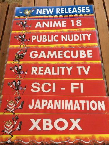 LOT OF 8 VIDEO STORE MOVIE/GAME SIGNS &#034;PUBLIC NUDITY&#034; &#034;ANIME&#034;