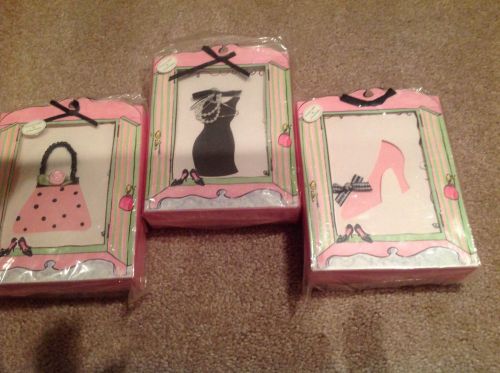 &#034;GLAMOUR GIRL EMBELLISHED NOTECARDS- 3 BOXES OF 8 CARDS- SHOE,PURSE &amp; DRESS- NIB