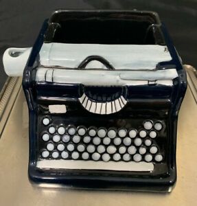 Vintage Typewriter Green Ceramic Business Card Holder Black White D. Blue 5.5”