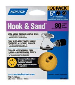 Norton 7660704062 80-Grit Aluminum Oxide Coarse Hook &amp; Loop Sanding Disc 5 in.