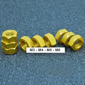 Gold - Hex Full Nuts Hexagon Nut M3 M4 M5 M6 DIN 934 Aluminium Alloy Anodized